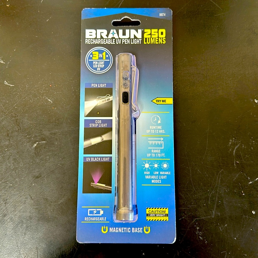 Braun 250 lumens rechargeable uv pen light